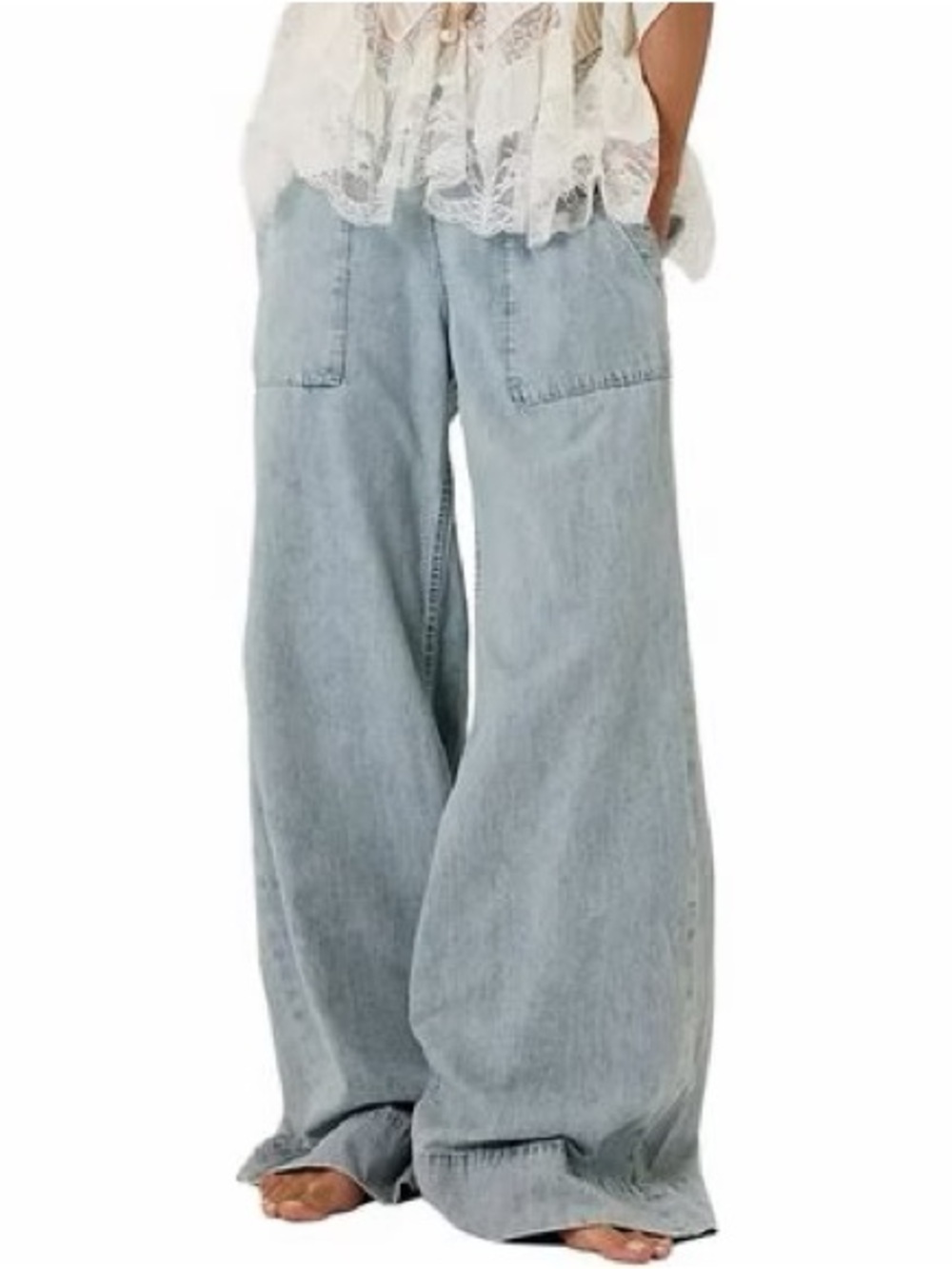 Free people breezy denim pull on wide leg jeans size small